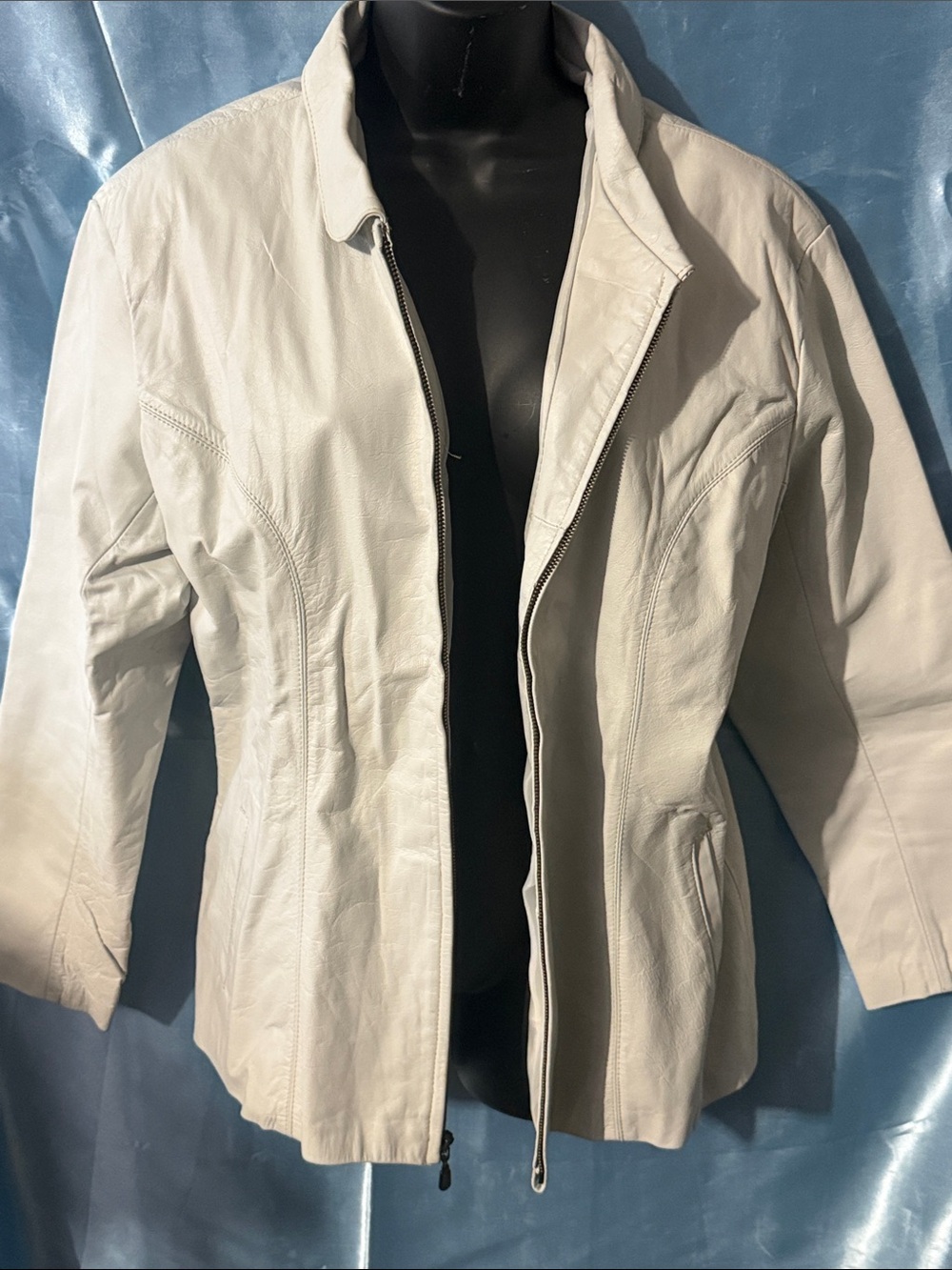 Women's White Leather Zip-Front Jacket